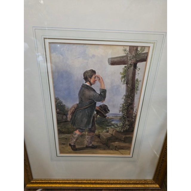Blue 19th C Watercolor Painting by Henry Valter For Sale - Image 8 of 8