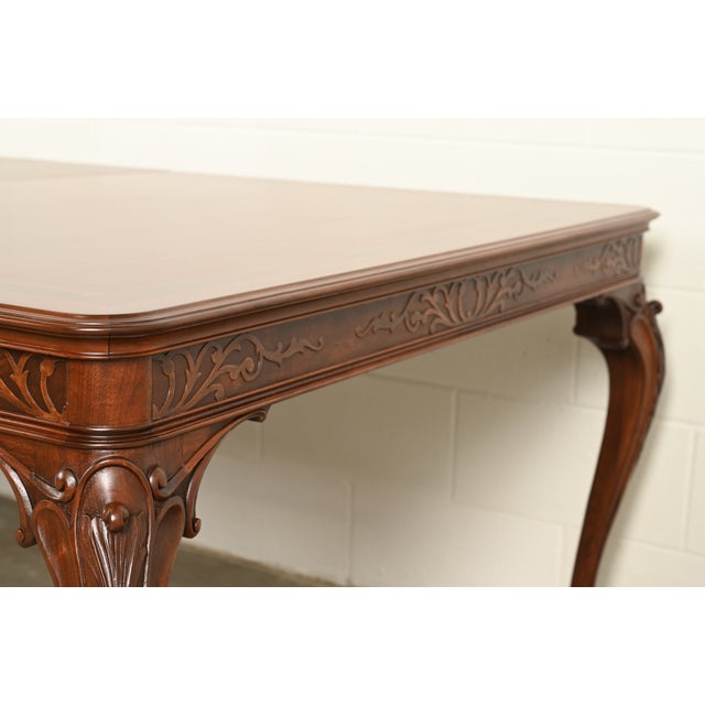 Romweber Style Georgian Walnut and Burl Wood Extension Dining Table, Newly Refinished For Sale - Image 13 of 17