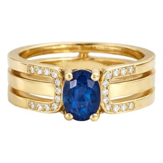 Split Shank Oval Sapphire Engagement Silver, Gold Ring, Size 9.5 For Sale