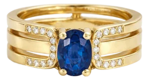 Split Shank Oval Sapphire Engagement Silver, Gold Ring, Size 9.5