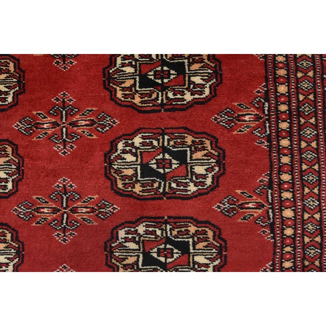 Red Bokhara Rug 3’2” X 5’3” Red Wool Tribal Hand-Knotted Oriental Carpet For Sale - Image 8 of 13