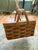 Vintage Large Woven Splint Wood Picnic Basket Double Swing Handle For Sale - Image 10 of 13