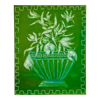 Original Chinoiserie Floral Urn Painting, Oil on Canvas, 24" X 30" by Tatiana Duperault For Sale