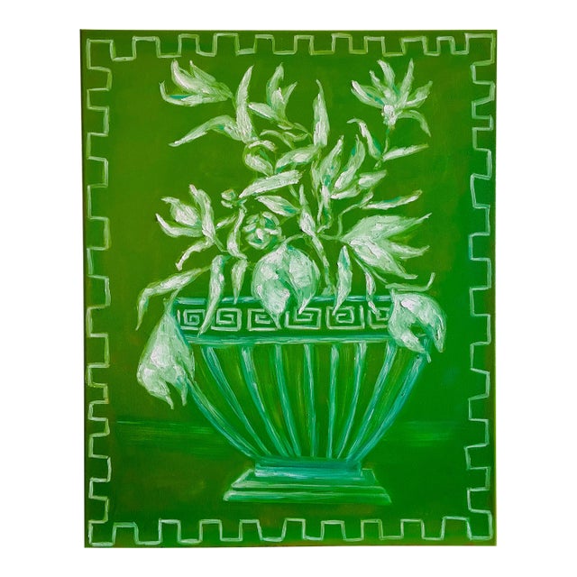 Original Chinoiserie Floral Urn Painting, Oil on Canvas, 24" X 30" by Tatiana Duperault For Sale