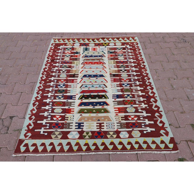 1980s Rustic Burgundy Oushak Kilim Rug For Sale - Image 11 of 11