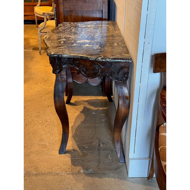 Brown 19th Century Walnut Console With Serpentine Marble Top For Sale - Image 8 of 10