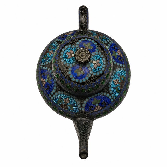 1900 - 1909 Early 20th Century Chinese Cloisonné Enamel Teapot in Architectural Display Frame, Circa 1900–1940 For Sale - Image 5 of 6
