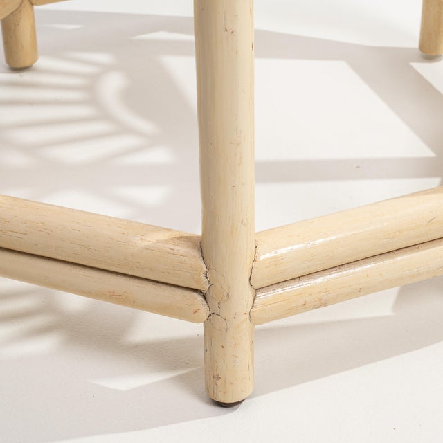 Tan Chinoiserie Side Table with Glass Top, Antique, France, Circa 1970 For Sale - Image 8 of 12