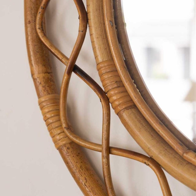 Brown 1960s Italian Wavy Rattan Circular Mirror For Sale - Image 8 of 10