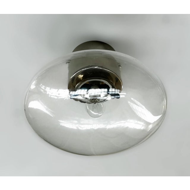 Italian flush mount with clear Murano glass shade and solid brass frame in polished nickel finish / Made in Italy Designed...