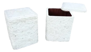 Postmodern Tessellated Stone Swivel Top Side Table With Storage - A Pair