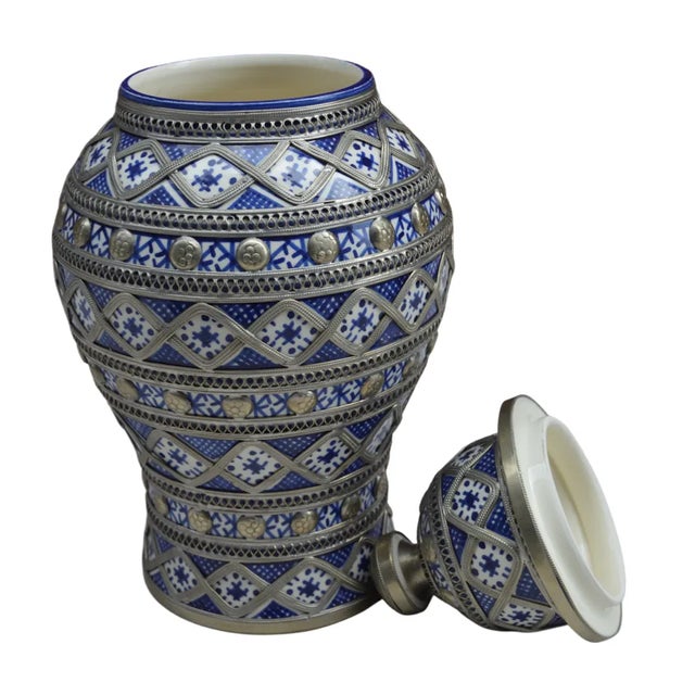 Vintage Moorish Blue-Patterned Ceramic Vase For Sale - Image 4 of 8