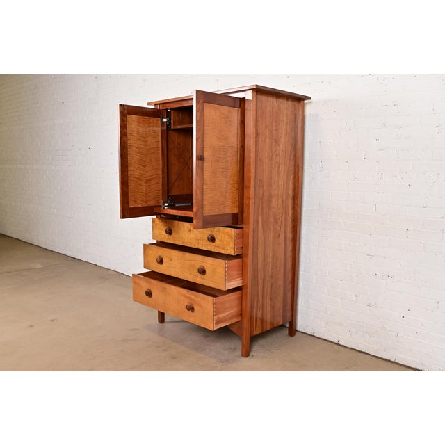 Late 20th Century Stickley Harvey Ellis Collection Mission Arts & Crafts Cherry Wood and Tiger Maple Media Armoire Cabinet For Sale In South Bend - Image 6 of 14