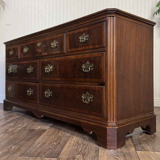 Drexel Heritage Vintage Drexel Heritage Chippendale Flame Mahogany Lowboy Dresser For Sale - Image 4 of 15