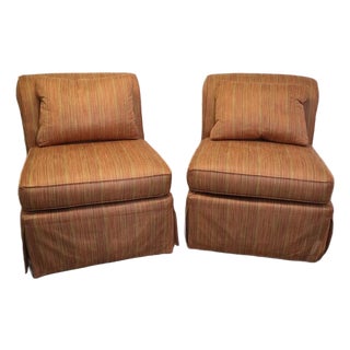 Pair of Drexel Heritage Oversized Slipper Lounge Chairs in Rust & Olive Stripe, 2006 For Sale
