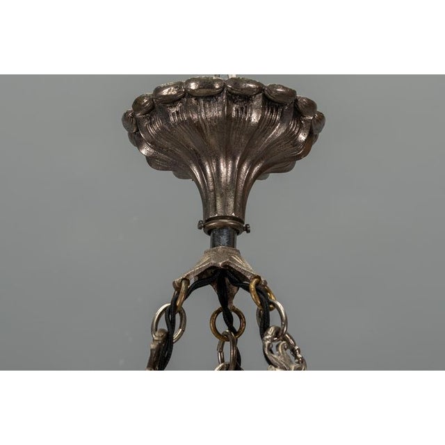 Art Deco French Alabaster and Frosted Glass Four-Light Chandelier, 1920s For Sale - Image 14 of 18