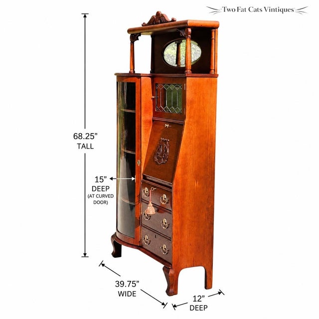 Antique Oak Side-by-Side Secretary Desk | Bookcase | China Cabinet | Larkin-Style For Sale - Image 12 of 15