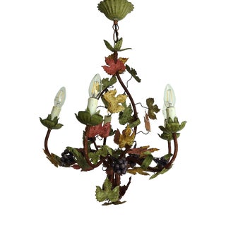 Italian Metal Grapes and Leaves Five-Light Chandelier, 1950s For Sale