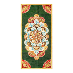 1880s Green Floral Medallion Antique European Needlepoint Rug 2'1" X 4'4" Wool Carpet