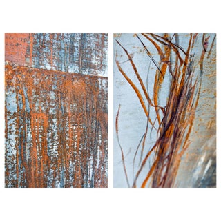 Contemporary Pair of Abstract Industrial Photographs, Set of Two 20 X 30" Fine Art Photography Prints, Rust Artworks For Sale