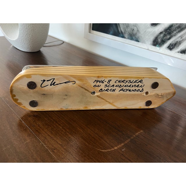 1946 Chrysler Chrome Hood Ornament Mounted on Scandavian Birch Wood For Sale - Image 9 of 10