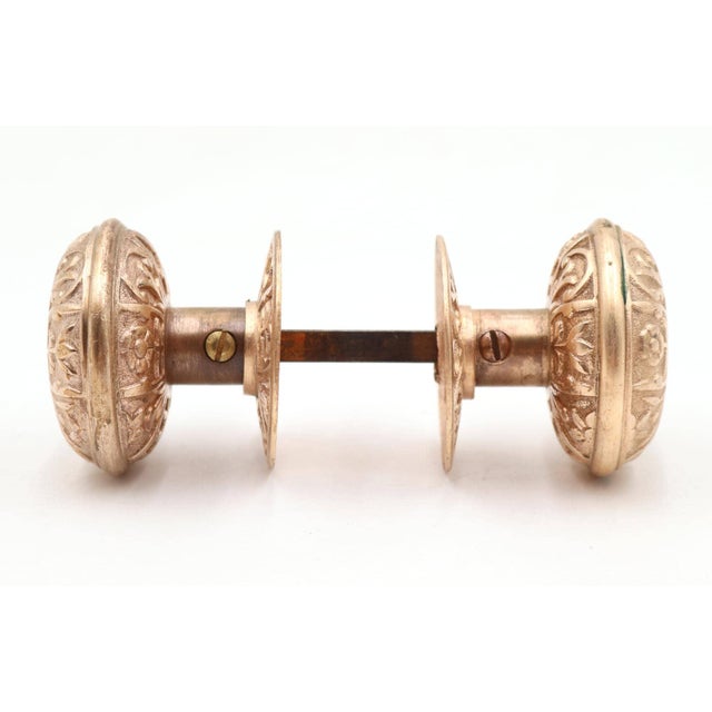 Traditional Antique 1890s Polished Brass Lockwood Door Knob Set For Sale - Image 3 of 5