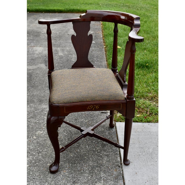 Vtg. Solid Mahogany Queen Anne Style Bicentennial Corner Chair For Sale - Image 4 of 6