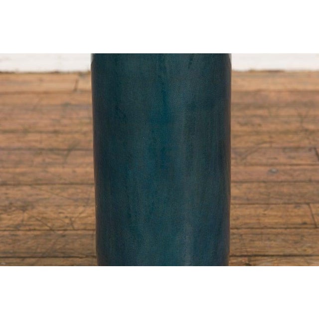 Blue Artisan Made Prem Collection Blue Floor Ceramic Vase with Screen Patterns For Sale - Image 8 of 12