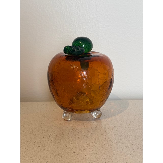 Vintage Amber Crackle Glass Apple Fruit Fly Trap / Autumn Art Glass For Sale - Image 4 of 7