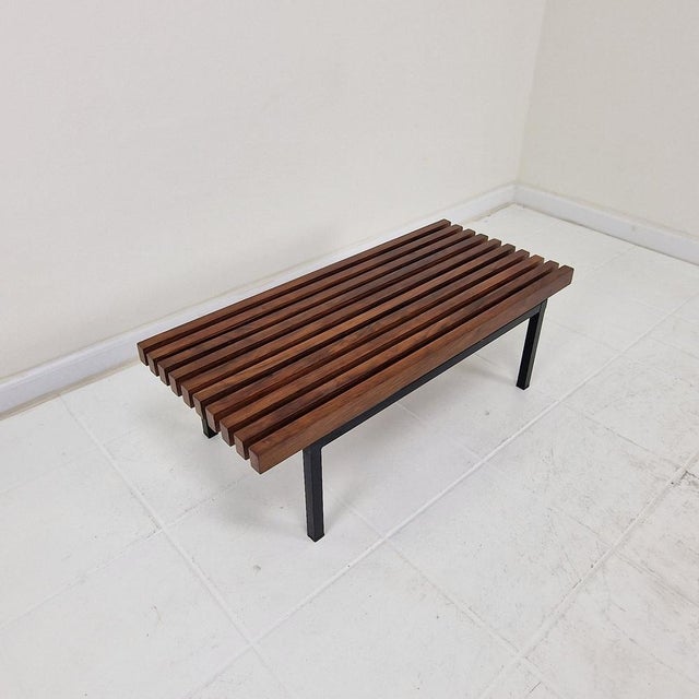 Black Low Italian Slatted Wooden Bench, 20th Century For Sale - Image 8 of 14