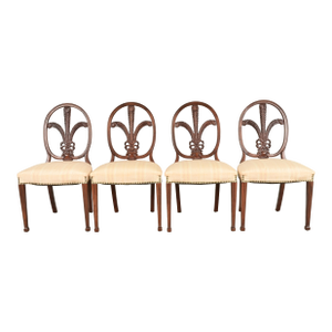 Romweber Antique French Regency Louis XVI Carved Mahogany Dining Chairs, Set of Four