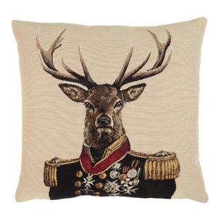 Admiral Stag Beige Tapestry Cushion With Feather Filler - 46x46cm (18"x18") For Sale