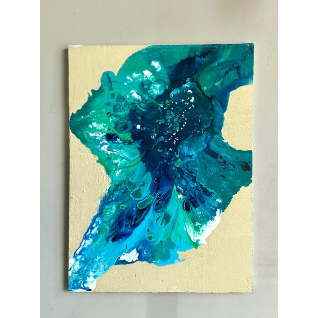 Infuse your space with the serene yet dynamic energy of this vintage original abstract oil on canvas painting. This...