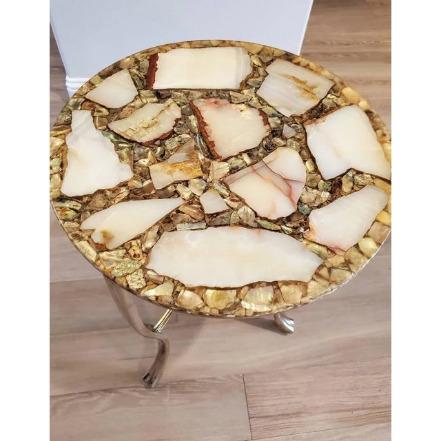 Hollywood Regency Modern Arturo Pani Agate Stone Accent Table With Compass For Sale - Image 9 of 11