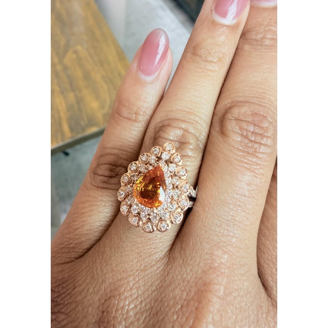 3.02 Carat Orange Sapphire Diamond Rose Gold Ring, Size 7 For Sale - Image 10 of 11