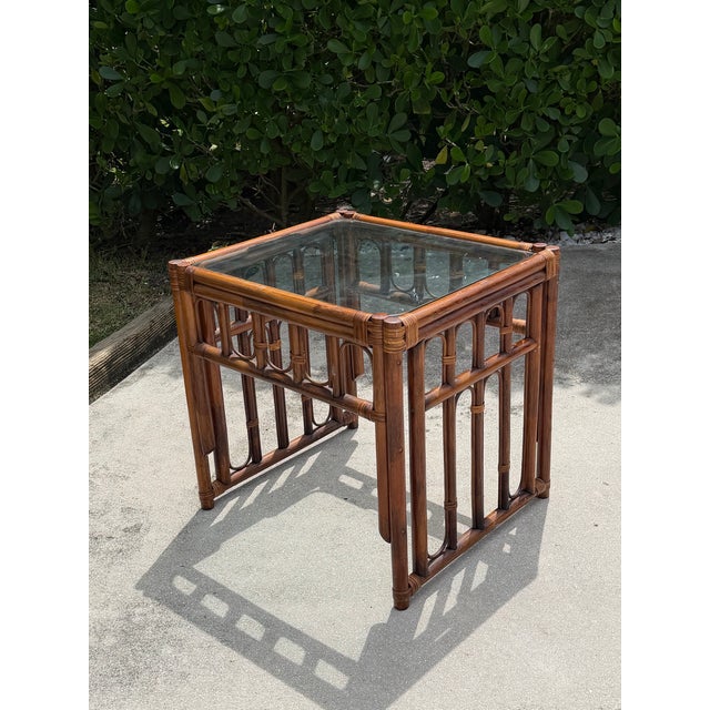 Contemporary Vintage Organic Modern Rattan and Bamboo End Table For Sale - Image 3 of 12