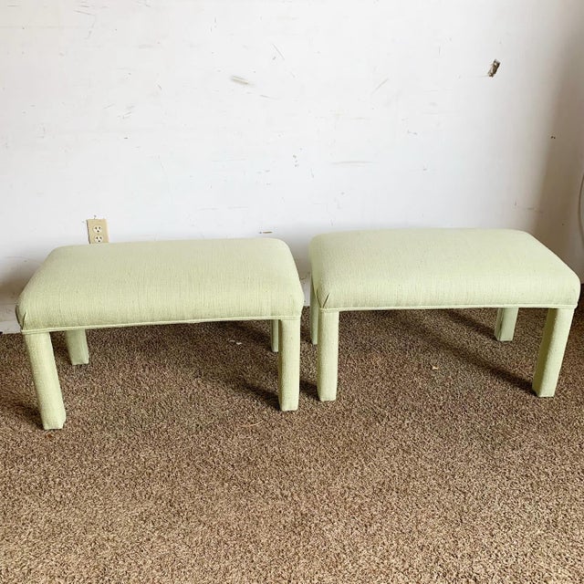 Postmodern Green Fabric Parsons Low Stools - a Pair For Sale In Miami - Image 6 of 8