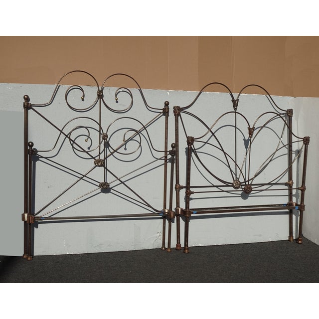 French Country Pair of French Country Iron Twin Bed Frames Headboards & Rails ~ Match but Dont For Sale - Image 3 of 17