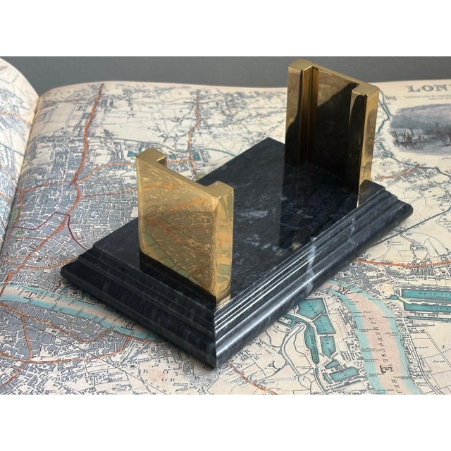 Metal 1980s Marble and Brass Business Card Holder For Sale - Image 7 of 9