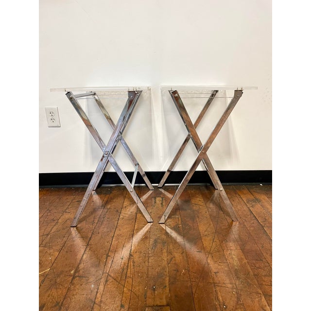 Vintage Charles Hollis Jones Tv Dinner Ice Lucite Folding Tables With Stand - Set of 3 For Sale - Image 17 of 17