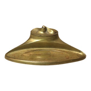 Antique Ornate 1800's Art Nouveau Bradley & Hubbard Brass Desk Pen Inkwell Tray For Sale