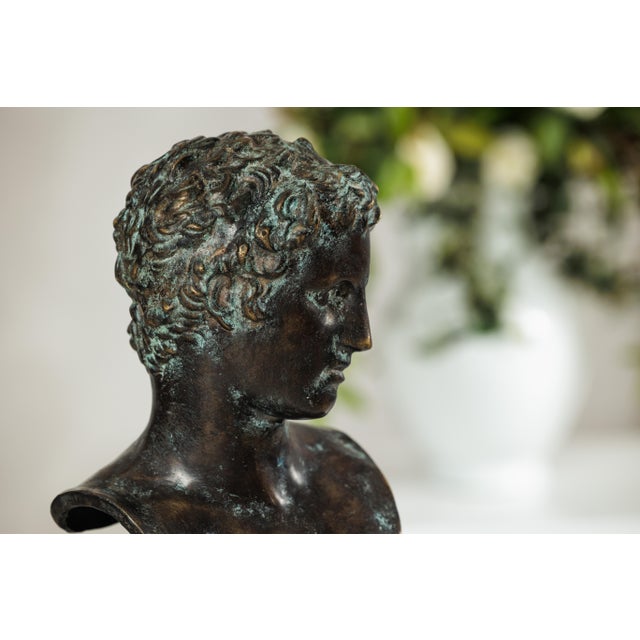 Black Late 20th Century Classical Greek Style Bronze Bust of a Young Man on Marble Base For Sale - Image 8 of 18