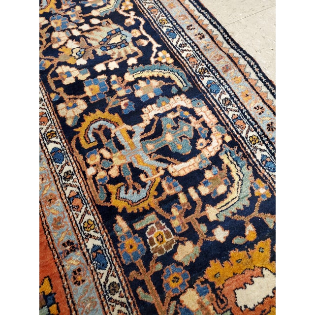 Textile Antique Farahan Sarouk Rug, Handmade Oriental Rug, Rusty Red Navy Blue Very Fine For Sale - Image 7 of 18