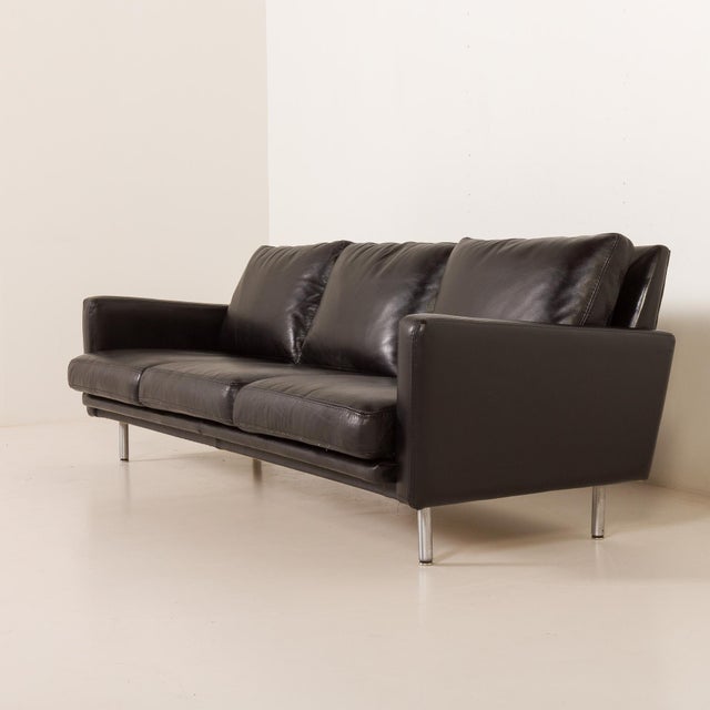 Mid-Century Black Leather Sofa attributed to Herman Miller, 1960s For Sale - Image 10 of 18