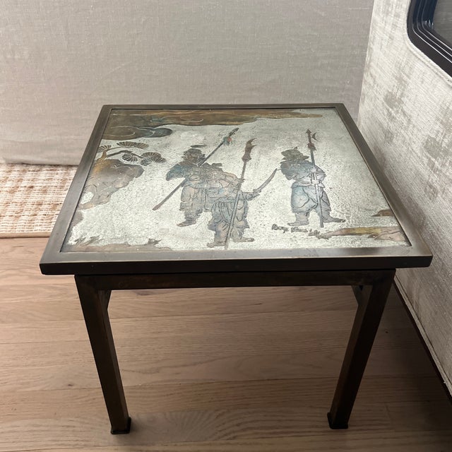 Phillips & Kelvin Laverne Ming Table. Signed and in excellent condition. Engraved bronze and pewter.