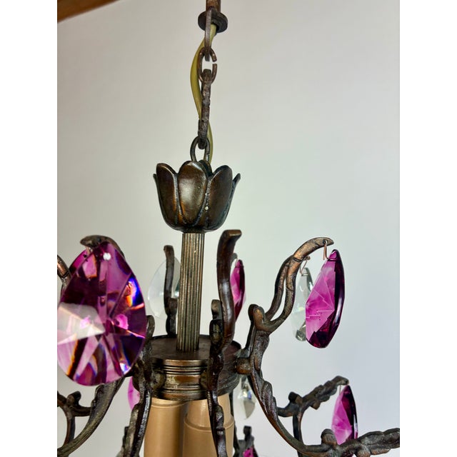 Antique Vintage 1960s Crystal Chandelier – Hand-Restored, Pink Hand-Painted Crystals For Sale - Image 12 of 17