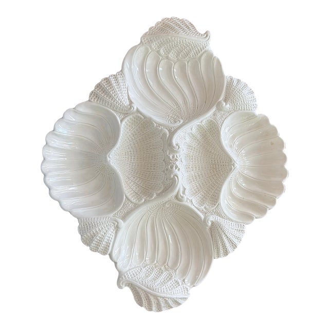 Vintage Italian White Ceramic Seashell Serving Platter by Elbee For Sale