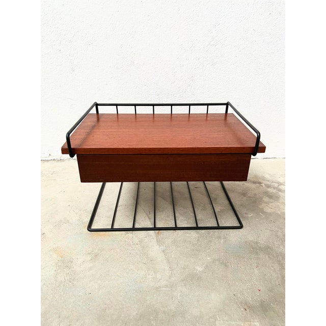 Mid-Century Modern Bedside Shelf with Drawers in Metal and Teak, 1960s For Sale - Image 4 of 12