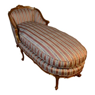 1920 Antique French Louis XV Mahogany Gold Gilded Chaise Lounge For Sale