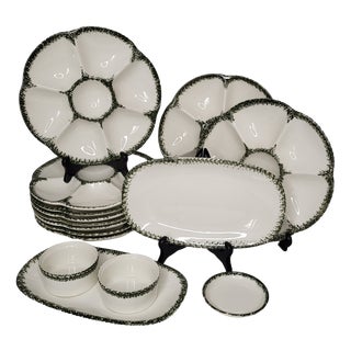 Vintage Earthenware Oyster Service from Gien, 1960s, Set of 14 For Sale